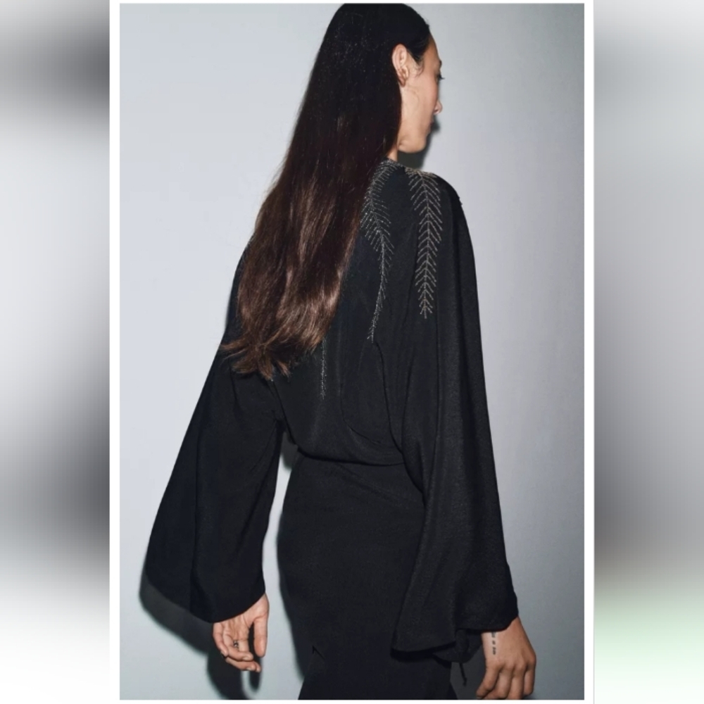 Zara Zw Collection Elegant Embroidered Beading Long Wrap Dress - Picture 8 of 13
